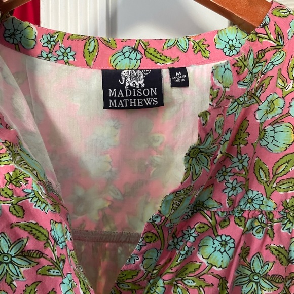 Madison Matthews mini folly dress in pink handblocked print perfect Easter dress - Picture 4 of 7